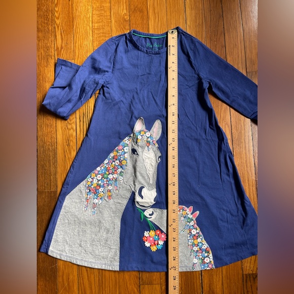 Mini Boden girls 8-9yr navy blue long sleeve floral horse appliqué dress - Picture 9 of 9